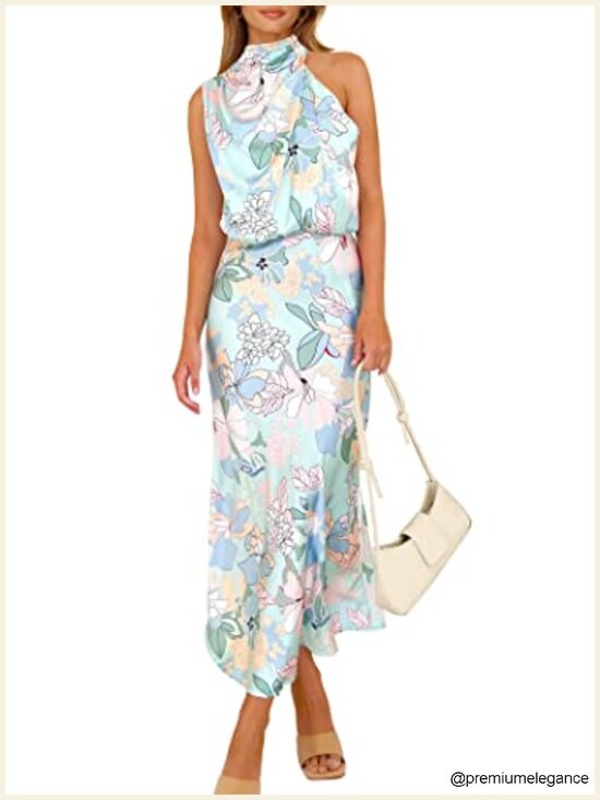 Dresses & Skirts - Satin Sleeveless Mock Neck Maxi Cocktail Dress